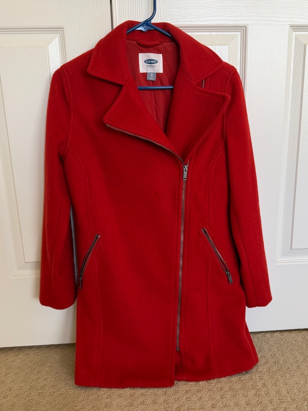 Old Navy Red Asymmetrical Zip Trench Coat